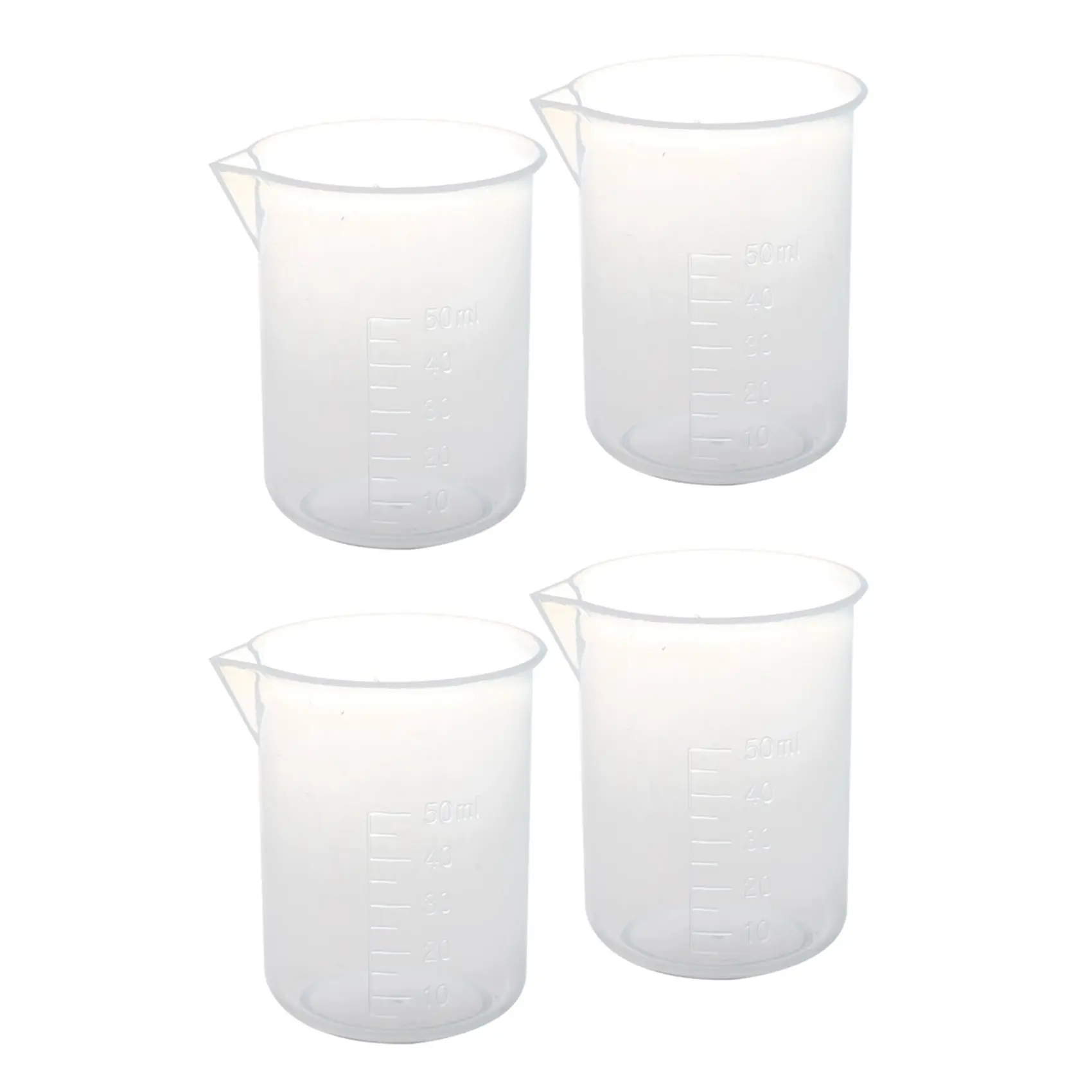 4-Pcs 50ml Transparent Plastic Staggered Measuring Cups - Automotive & Motorcycle Handlebars & Grips Maintenance Tool with Easy Reading Markings, Widely Used in Kitchen & Laboratory, Measurable Cups
