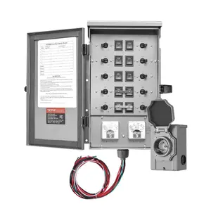VEVOR Manual Transfer Switch, 30-Amp 10-Circuit, Prewired Generator Transfer Switch Kit with NEMA L14-30P Power Inlet Box, Double-Throw Switch, NEMA 3R, Mechanical Watt Meter, for 7500W Generators