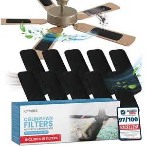 Premium Ceiling Fan Filters for Blades -10 PCS Activated Carbon Air Purifier Pads Unscented Washable Reusable Easy-Stick Coconut Shell Odorless Charcoal Dust Catcher Covers for Home Lighting Extractor