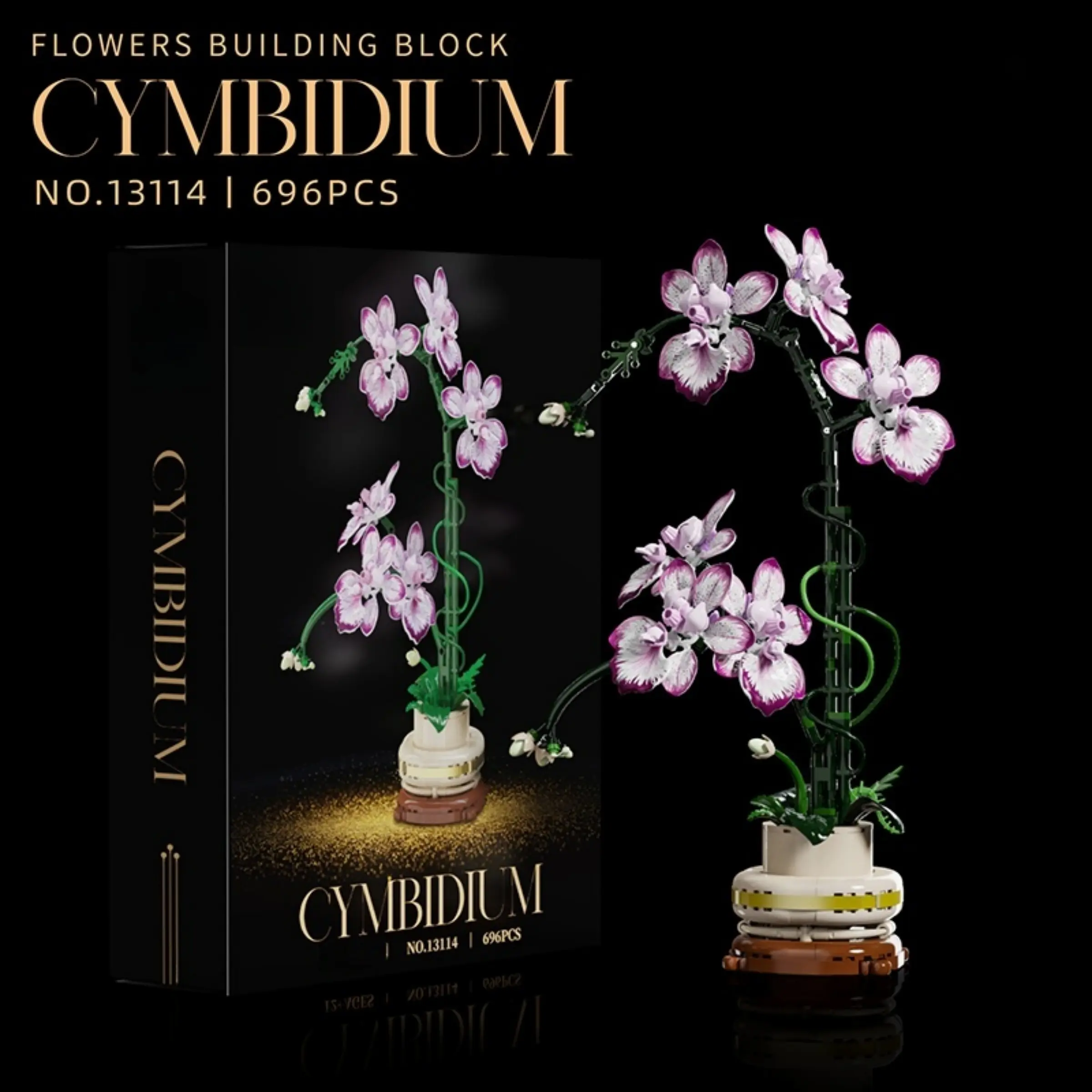 696+pcs Orchid Plant Building Blocks Set, DIY Flower Potted Model Kit, Creative Desktop Decoration, Perfect Gift Idea, Bricks, Building Block Sets