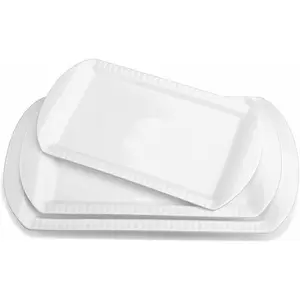 Serving Platters, 16"/14"/12" Ceramic Rectangle Serving Trays, Serving Dishes for Entertaining, White Platters for Serving  Party, Turkey Platter for Thanksgiving, Set of 3