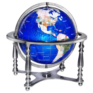 Replogle Made in USA Compass Jewel 13″ Lapis Desk Globe with Gemstone Inlay - Blue Ocean Design & Silver Stand