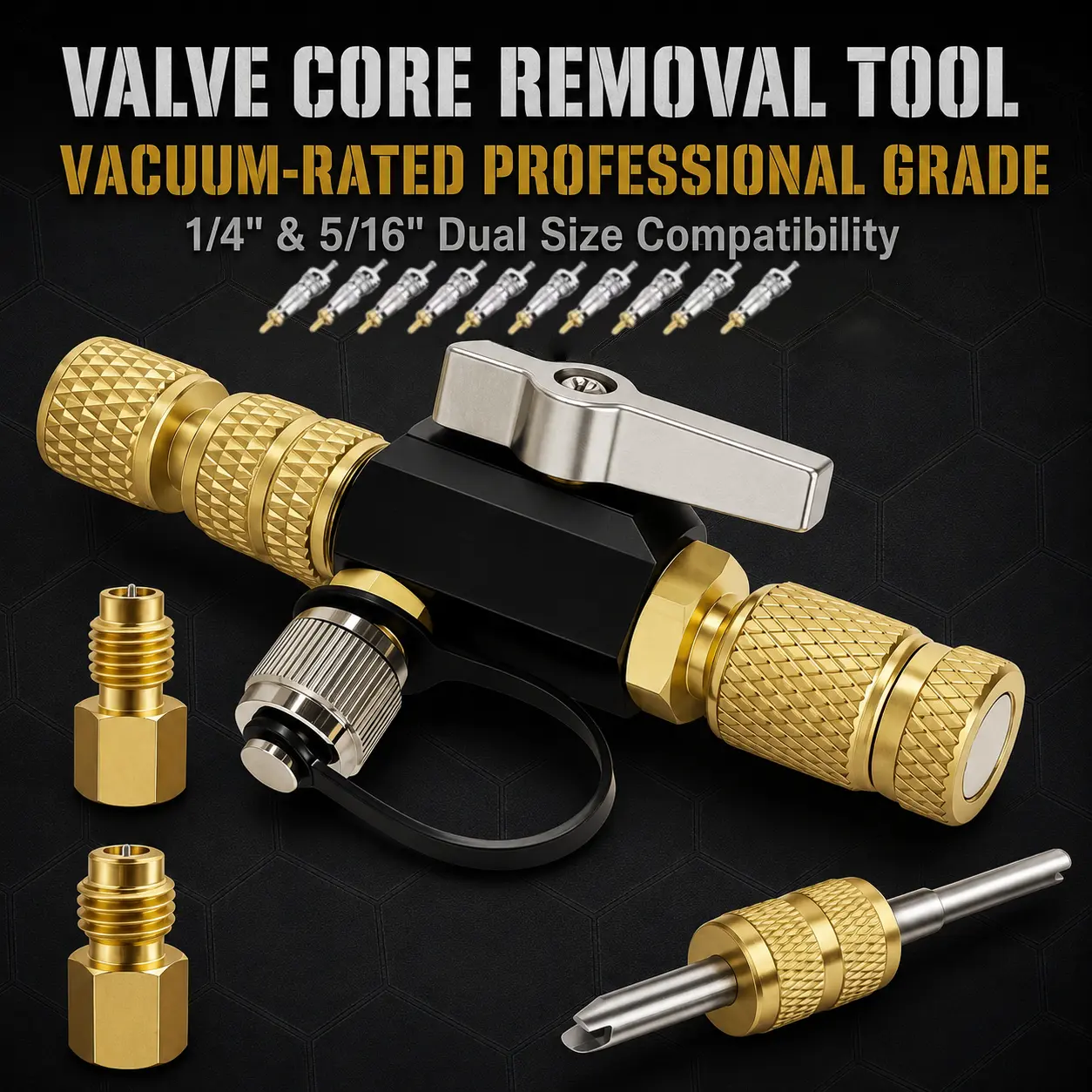 Upgrade Vacuum-Rated Valve Core Removal Tool, 2 Sizes 1/4 inch and 5/16 inch, For A2L Refrigerant, Mega Flow Vacuum-Rated Core Removal Tool,20 Microns Vacuum,Fast Recovery&Evacuation,Metal Handle,Vacuum-Rated Valve Core Removal Tool