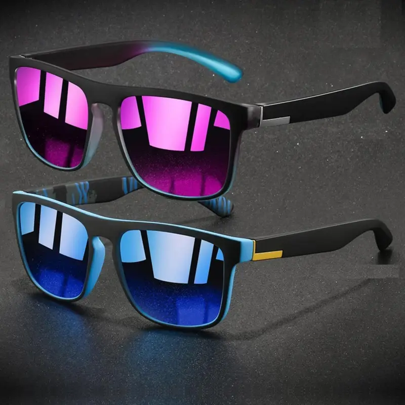 2pcs latest model colorblock sports, Hiking Running Sunglasses, UV protection, available in multiple colors, classic design, equipped with anti-slip temples, suitable for various outdoor activities