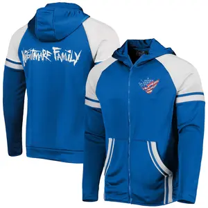 WWE Wyatt Family Zip Hoodie Nightmare Family Blue Varsity Design Eagle American Flag Unisex Streetwear Fall Winter Jacket Casual Sporty Fan Merch Gift Men Women