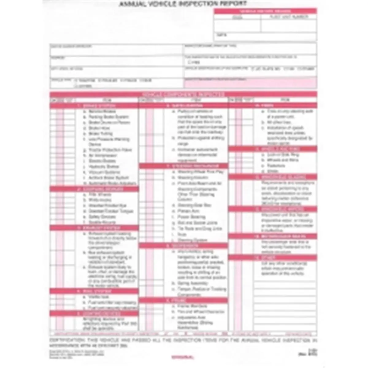 212 MAIN TMRDOTFORMS Annual Vehicle Inspection Report Forms - Automotive Car Repair Document Tool for Tires, Frame, Coupling, Wheels, Brake, Steering