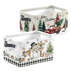 Christmas Gift Basket Large Winter Red Truck Snowman Snowflake Gnome Storage Box Cube Foldable Rectangular Clothes Bookshelf Basket