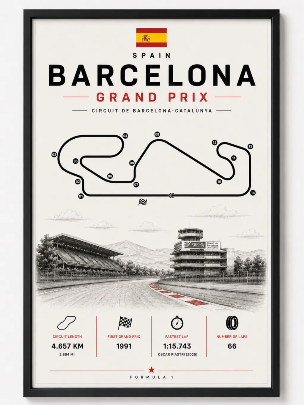 Barcelona Grand Prix Track | Poster Decor Luxury Print Wall Art Decor For Home Bedroom With Black Frame
