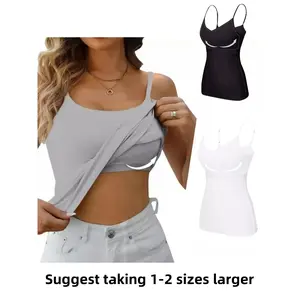2 pcs Solid Women's Tank Tops, Fashion Lady Sexy And Comfortable Fixed Cup with Chest Pad Adjustable Spaghetti Strap Tank Top