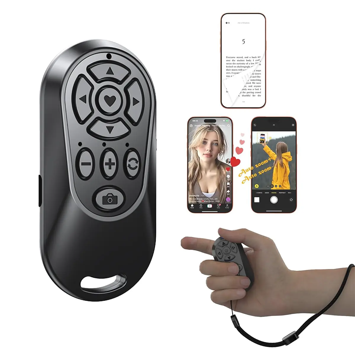 Bluetooth Phone Remote – Wireless Phone Shutter for Selfie, Video, TikTok, Works with IPhone & Android, 10-15m Range