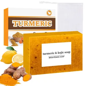 Turmeric Soap Bar, Turmeric & Kojic Acid Brightening Soap, Dark Spot Remover, Kojic Acid Soap, Soap Body Care Body Wash Lemon Moisturizing Gentle Kojic Acid Soap for Face Body Comfort Skin Repair Cleanser Cleansing Moisturizer Moisture