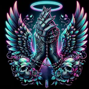 Angel Hand Diamond Art Kits for Adults, Angel Wings Diamond Painting Kit for Beginners, Full Drill Round Christ Cross Gem Art Craft Kits for Home Wall Decor 14x14 Inch