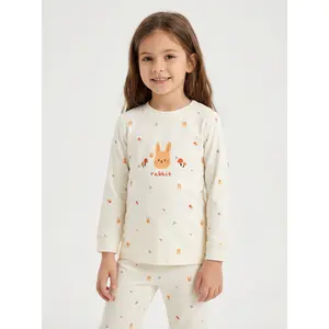 Letibati Kids Cartoon Sleepwear Cute Rabbit Print Long-Sleeve Moisture-wicking Loungewear 18M-12Y Snug Fit Home Wear Pastel Soft Comfort Wear Nature-Inspired Prints Kid-Centric Design girl k-pop saja shop  dennys