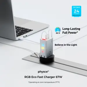 PHYSCE 67W USB C Charger, RGB Eco Fast 2-Port Type C Charger, Compact Foldable Power Adapter for iPhone 17/16 Series, MacBook, Galaxy, iPad Pro, Apple Watch