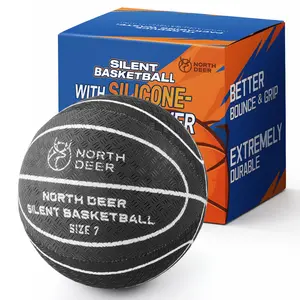 Northdeer Quiet Indoor Basketball Set, Size 7 with Fabric Cover, Airless Basketball for Quiet Dribbling, Real Grip & Bounce, Ideal Gift for Grown-ups & Youth (Non-Compressed)