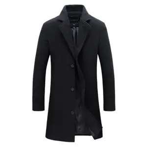 Men’s Fashionable Trendy Mid-Length Wool Overcoat – Stylish Slim-Fit Versatile Gray Trench Coat for Evening Wear