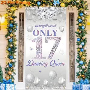 2D flat banner, 1 piece, 2D polyester decorative fabric for a 17th birthday party, with the theme of "The Dancer" (suitable for girls), featuring a silver design, kdj