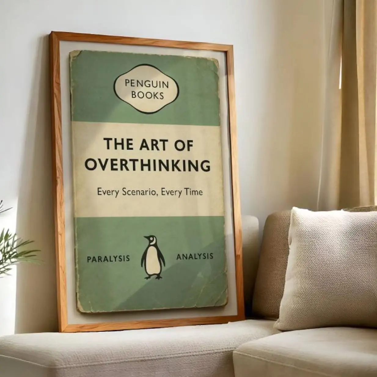 Funny Penguin Wall Art, Vintage Book Cover Style Poster, Anxiety Humor Print, Retro Literary Decor, Whimsical Animal Artwork | Unframed Z