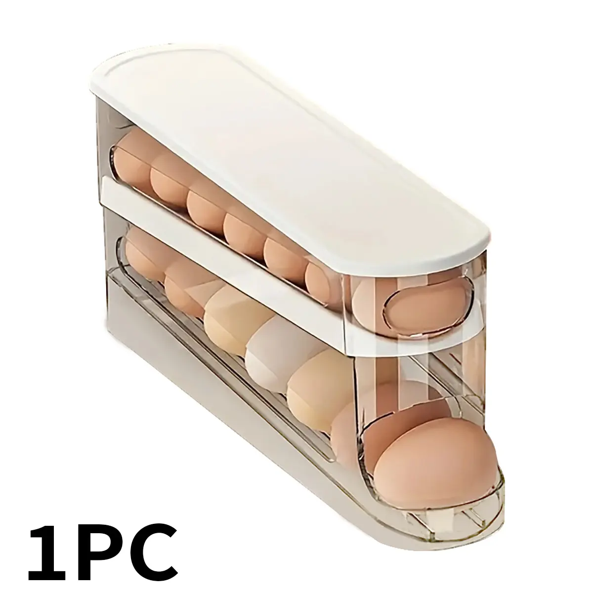 1 Pack Double Layer Automatic Rolling Egg Holder, Space-Saving Egg Storage Organizer Made of Food-Safe PP Plastic, For Refrigerator Side Door & Kitchen Counter, Practical Kitchen Storage Supply