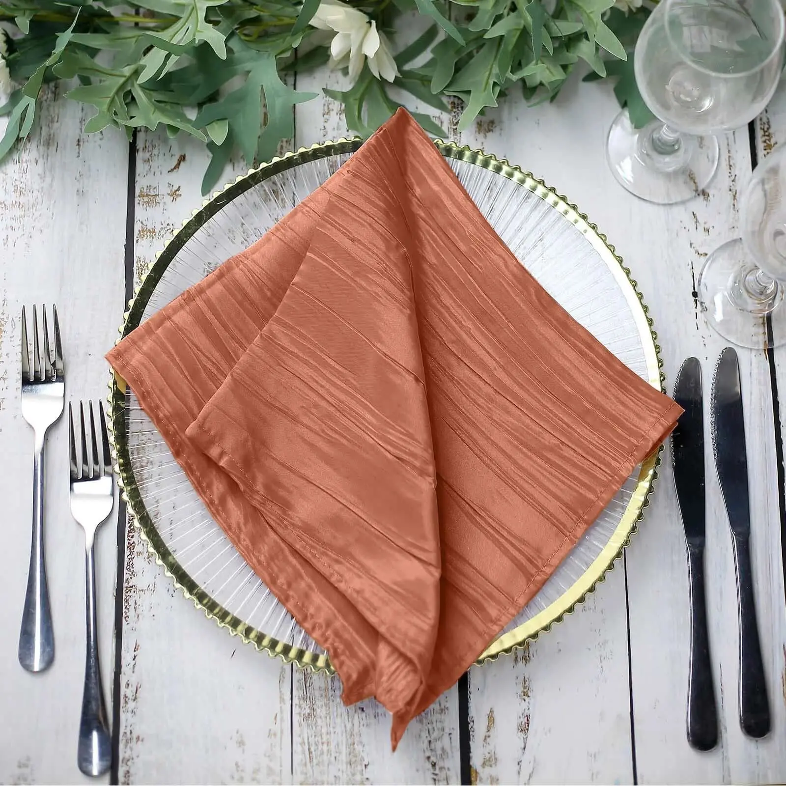 Rust Terracotta Square Fabric Napkins, 5-Pack 20"x20" Accordion Fold Reusable Packet Napkins, Restaurant-Style Packaged for Banquets, Birthdays, Hand-Wash/Hang-Dry & Machine-Wash Compatible