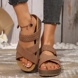 Women's Criss Cross Strap Platform Sandals Breathable Summer Casual Slippers