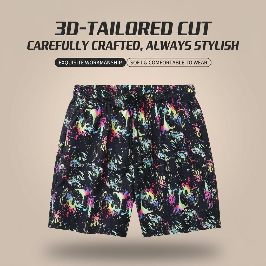 3-Pack Men’s Beach & Board Shorts, Graffiti, Abstract & Camo Prints, Elastic Drawstring Waist, Lightweight Fabric, Multi-Design Set, Ideal for Surfing, Beach Trips, Tropical Vacations, Pool Parties & All-Day Summer Fun