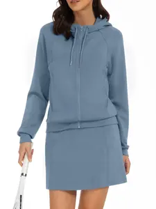 Women’s Zip Up Hoodie & Skort Set – Athletic Tennis Outfit 2 Piece Tracksuit