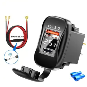 QC3.0 USB Car Charger Power Socket 12V-24V with LED Indicator for Motorcycle Truck RV Boat No Battery Required Versatile Electronics Accessory Fast Charging Solution