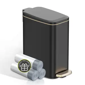 KSSKSS 1.6 Gallon Small Bathroom Trash Can with Lid Soft Close Step Pedal 6L Stainless Steel Garbage Bin with Plastic Removable Inner Bucket Slim Wastebasket for Narrow Spaces Toilet Bedroom Home Office Easy Wipe Clean