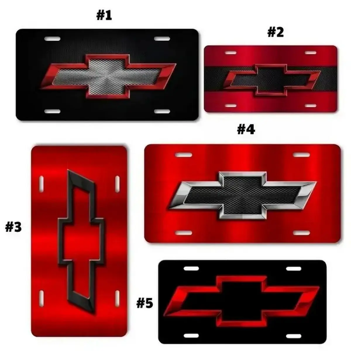 Chevrolet License Plates Bold Chevy Logo Designs in Red Black and Metallic Finishes