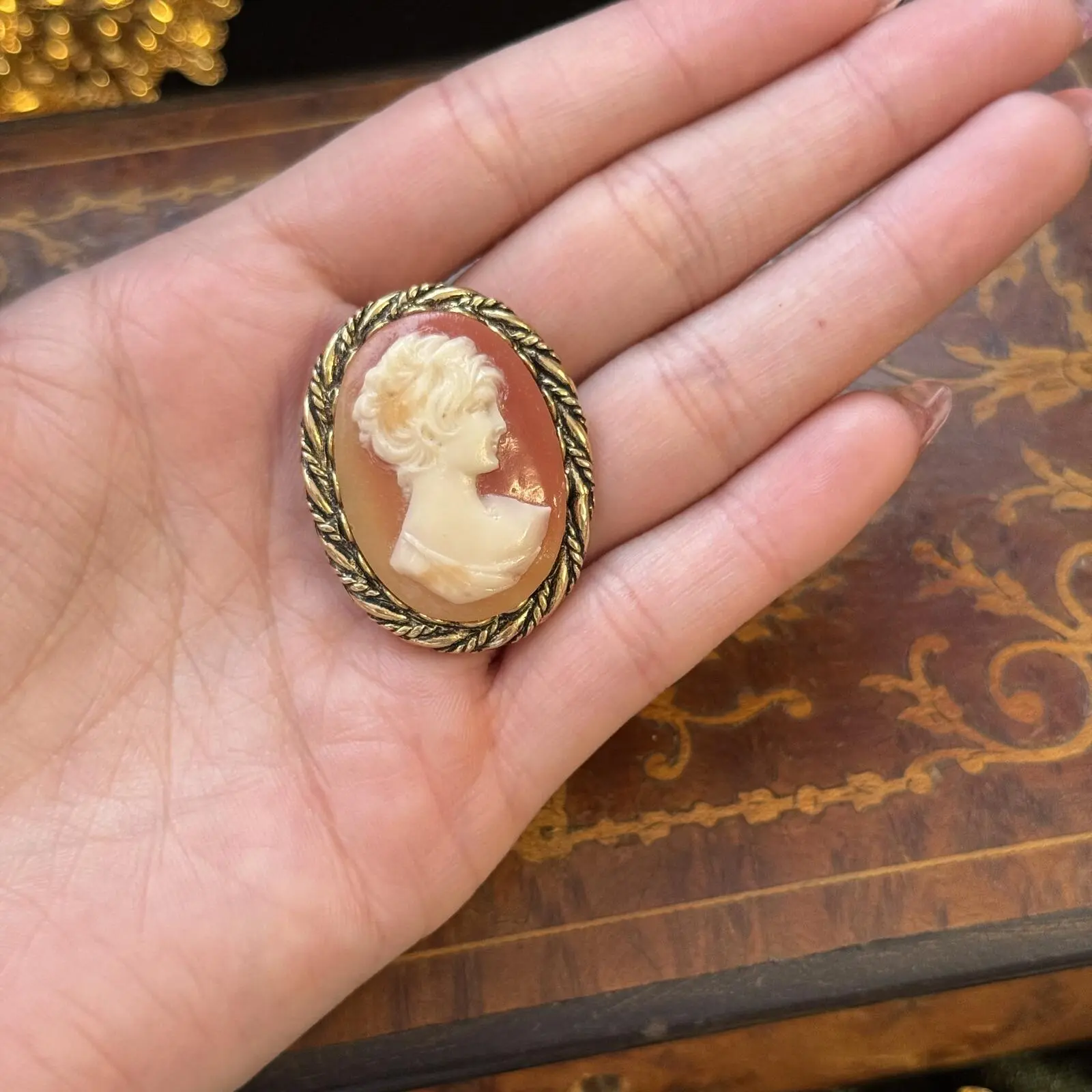 Vintage Resin Acrylic Cameo Brooch