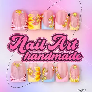 Delicatething Y2K Style Nail Set, Handmade Square Duckbill Nails, 4 Sizes XS S M L, Perfect Gift for Girls, Includes Jelly Glue Crystal Stick