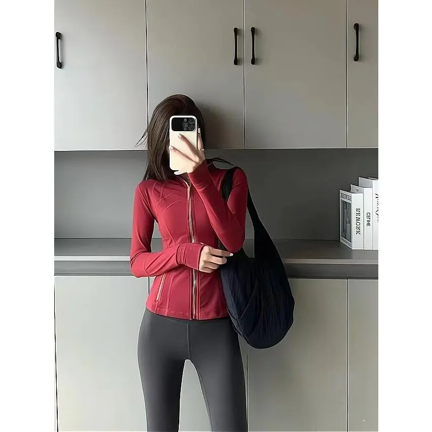 Wine red gold zipper jacket