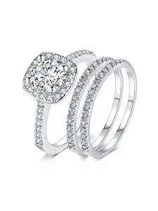 Elegant Artificial Zircon Decorated Engagement Ring Set, Solitaire Stackable Rings, Fashion Accessories for Women, Trendy All-match & Exquisite Jewelry for Birthday Gift