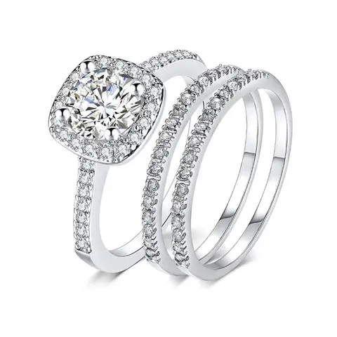 Elegant Artificial Zircon Decorated Engagement Ring Set, Solitaire Stackable Rings, Zircon Embellished Rings, Fashion Accessories for Women, Trendy All-match & Exquisite Jewelry for Birthday Gift