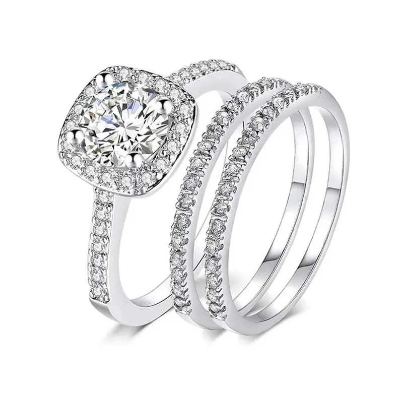 Elegant Artificial Zircon Decorated Engagement Ring Set, Solitaire Stackable Rings, Zircon Embellished Rings, Fashion Accessories for Women, Trendy All-match & Exquisite Jewelry for Birthday Gift