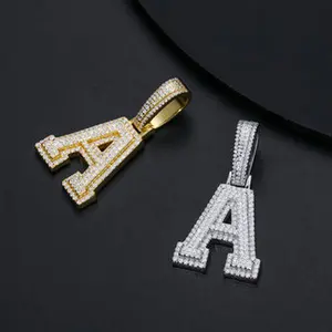 [P351]925 Sterling Silver Synthetic Moissanite A-Z 26 Letter Pendant Necklace for Women Men Hip Hop Jewelry Gift