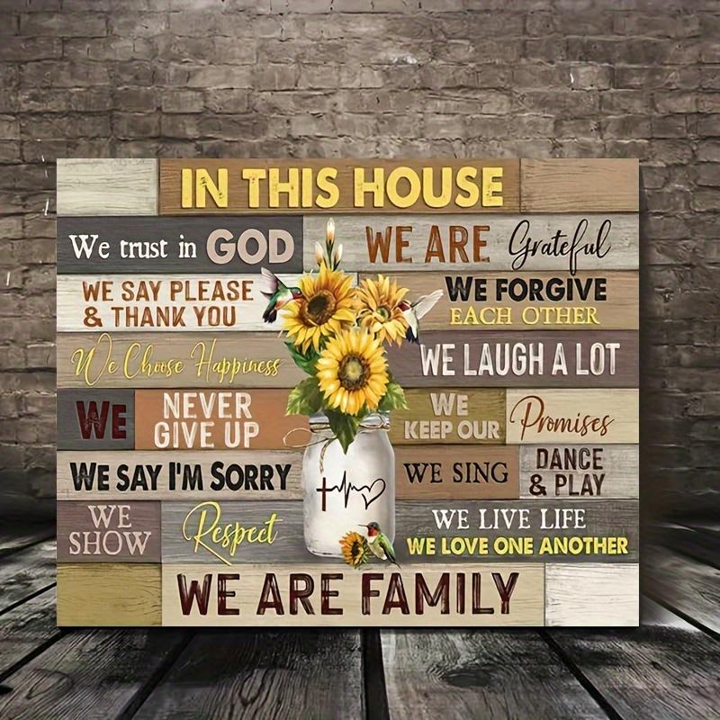1pc Wooden Framed Jesus Canvas Art Print: In This House We Trust In God Canvas Print Poster Picture with Sunflower Mason Jar Hummingbird for Bedroom Home Decor Ready to Hang Gift