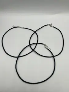 New Pack for 3 Black Nylon Rope Necklace 18'' with Extender Chain