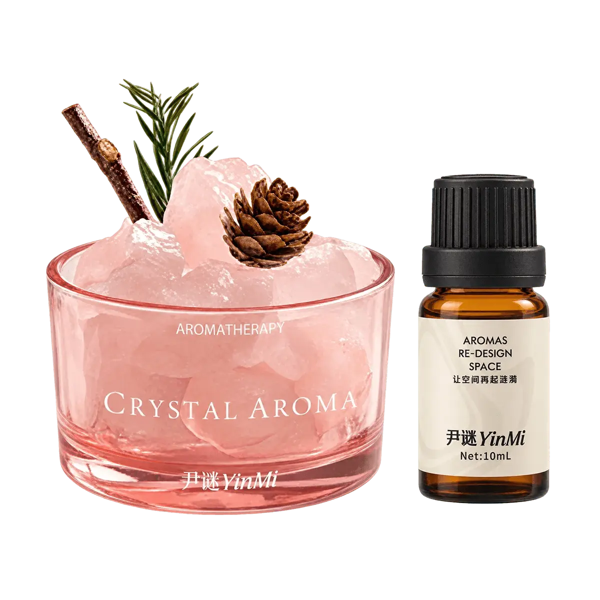Yinmi Scented Small Cup Crystal Diffuser Stone Set, Blush Pink 160g with 10ml Floral Grasse Rose Essential Oil, Imported Firmenich Custom Blend Aroma Gift for Home Fragrance