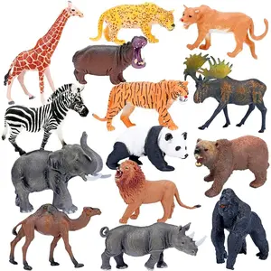 Safari Animals Figures Toys, Realistic Jumbo Wild Zoo Animal Figurines Plastic African Jungle Animals Playset for Kids Toddlers, 14 Piece Gift Set