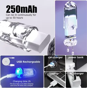 2 Pack USB Mini LED Lantern, Waterproof EDC Keychain LED Flashlight for Camping, Rechargeable Battery Small Stick Lamp Maglite Puck Dog Collar Torch Light for Night Shift Walking (White + Red)