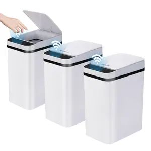 3 Pack Bathroom Trash Can with Lid, 2.5 Gallon Small Slim Trashcan, Automatic Trash Can Touchless, Motion Sensor  Plastic Trash Bin for Bedroom Kitchen Office Living Room (White)