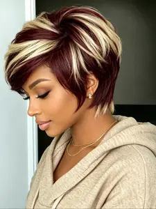 6 Inches Short Pixie Cut Straight Human Hair Wig with Bangs, Casual Style Bob Wig, Full Machine Made, Perfect for Everyday Wear