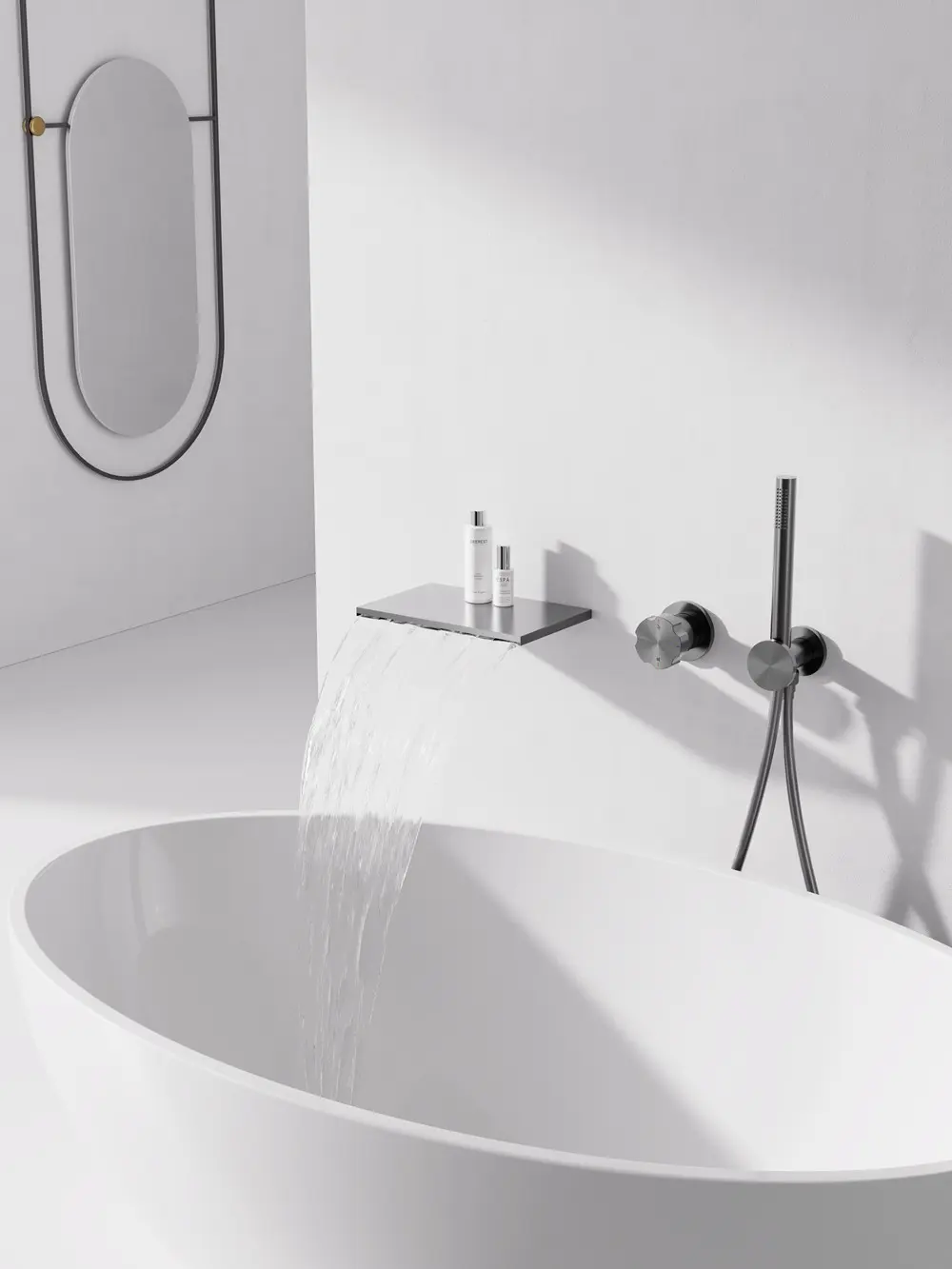Fengshang Full Copper Embedded-In-Wall Waterfall Faucet - Modern Bathtub Shower Set with Rotatable Head for Cold and Hot Water
