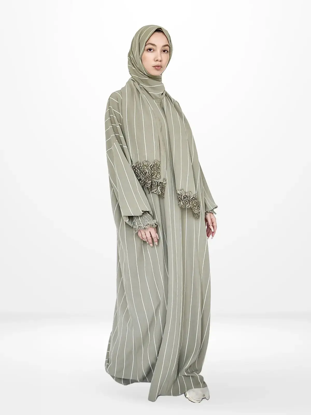 One-Piece Prayer Dress & Abaya with attached Hijab - Striped