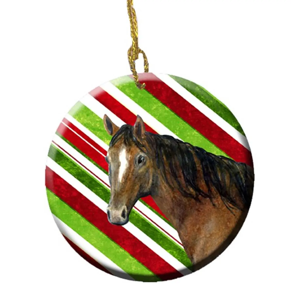 Horse Candy Cane Holiday Christmas Ceramic Ornament, 2.81 Dia