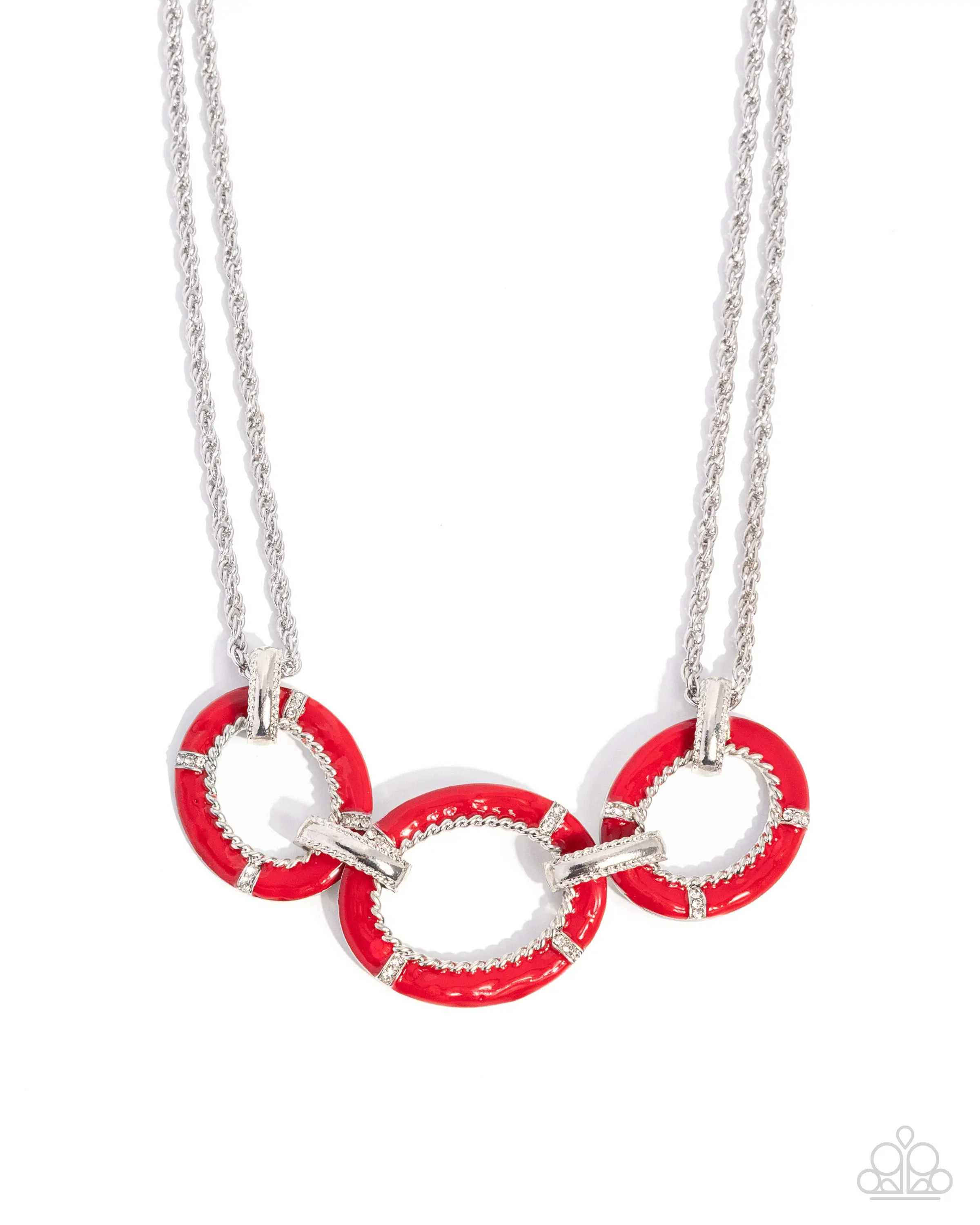Teamwork Makes the Dream Work - Red Oval Silver Short Necklace - Paparazzi