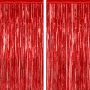 2 Pack Red Tinsel Backdrop, 3.28 FT x 7.05 FT Fringe Curtains, Red Foil Tinsel Party Streamer Backdrop Curtains for Valentines Day, Wedding Photo Backdrop Party Decorations for Wedding Anniversaries