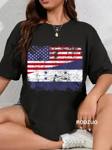 100% Cotton HONDURAN ROOTS | Half American Flag | USA HONDURAS FLAG T-Shirt